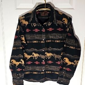 Gallop Black Western Horse Print Shirt. Size Large 100% Cotton